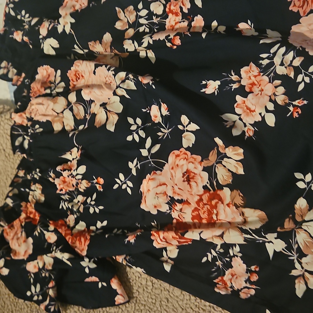 Navy Shirt with Pink Floral Design